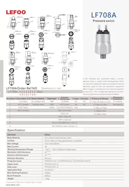 Interrupteur de pression à diaphragme LF708A