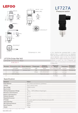 Interrupteur de pression à diaphragme LF727A