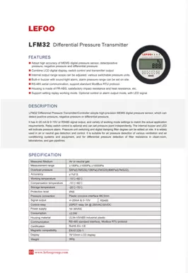 LEFOO LFM33 Transmetteur de pression différentielle