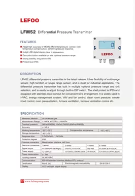 LEFOO LFM52 Transmetteur de pression différentielle d'air