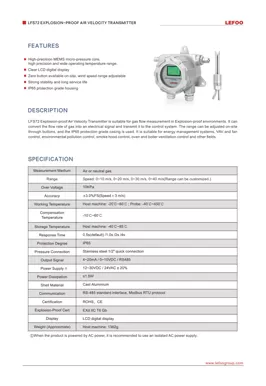 LEFOO LFS72 Transmetteur de vitesse de l'air anti-explosion