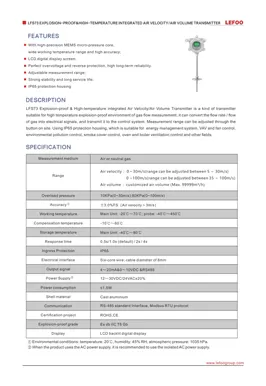 LEFOO LFS73 Émetteur de volume d'air intégré à haute température et anti-explosion