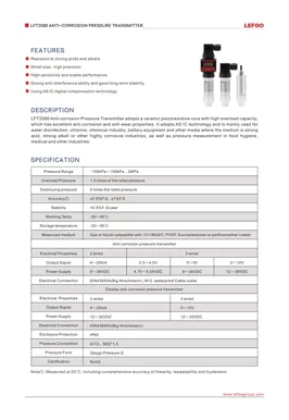 LEFOO LFT2080 Transmetteur de pression anti-corrosion
