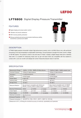 LEFOO LFT6800 Transmetteur de pression d'affichage numérique