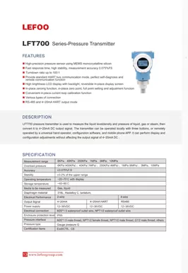 Transmetteur de pression intelligent de la série LEFOO LFT700